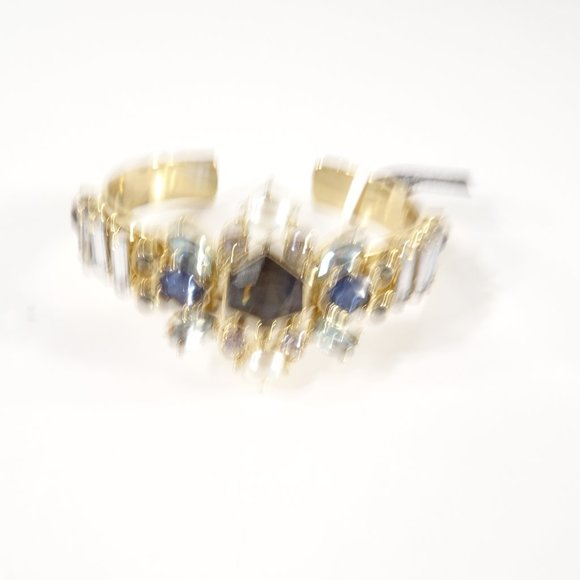 Banana Republic Crystal Baguette Cuff Bracelet NWT NWT 48 Lapis GOLD - Picture 7 of 8